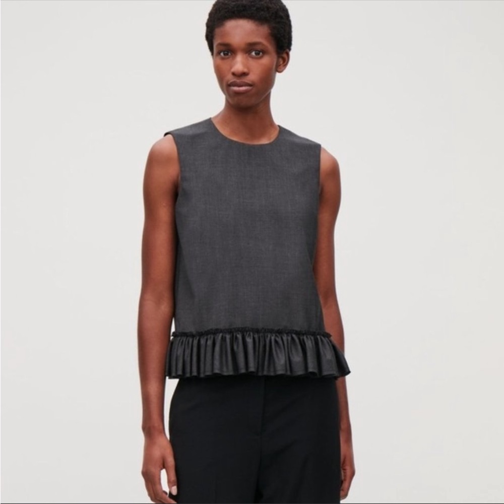 COS Gray Frill Ruffle Hem Top